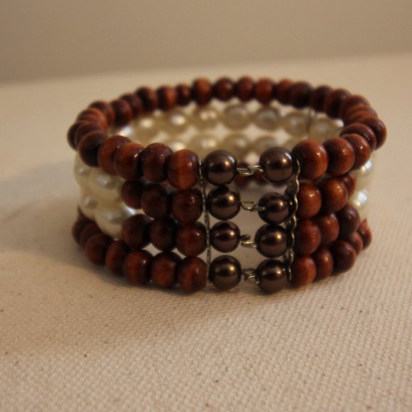FREE W PURCHASE Wood & Pearl Cuff Bracelet - Picture 2 of 3